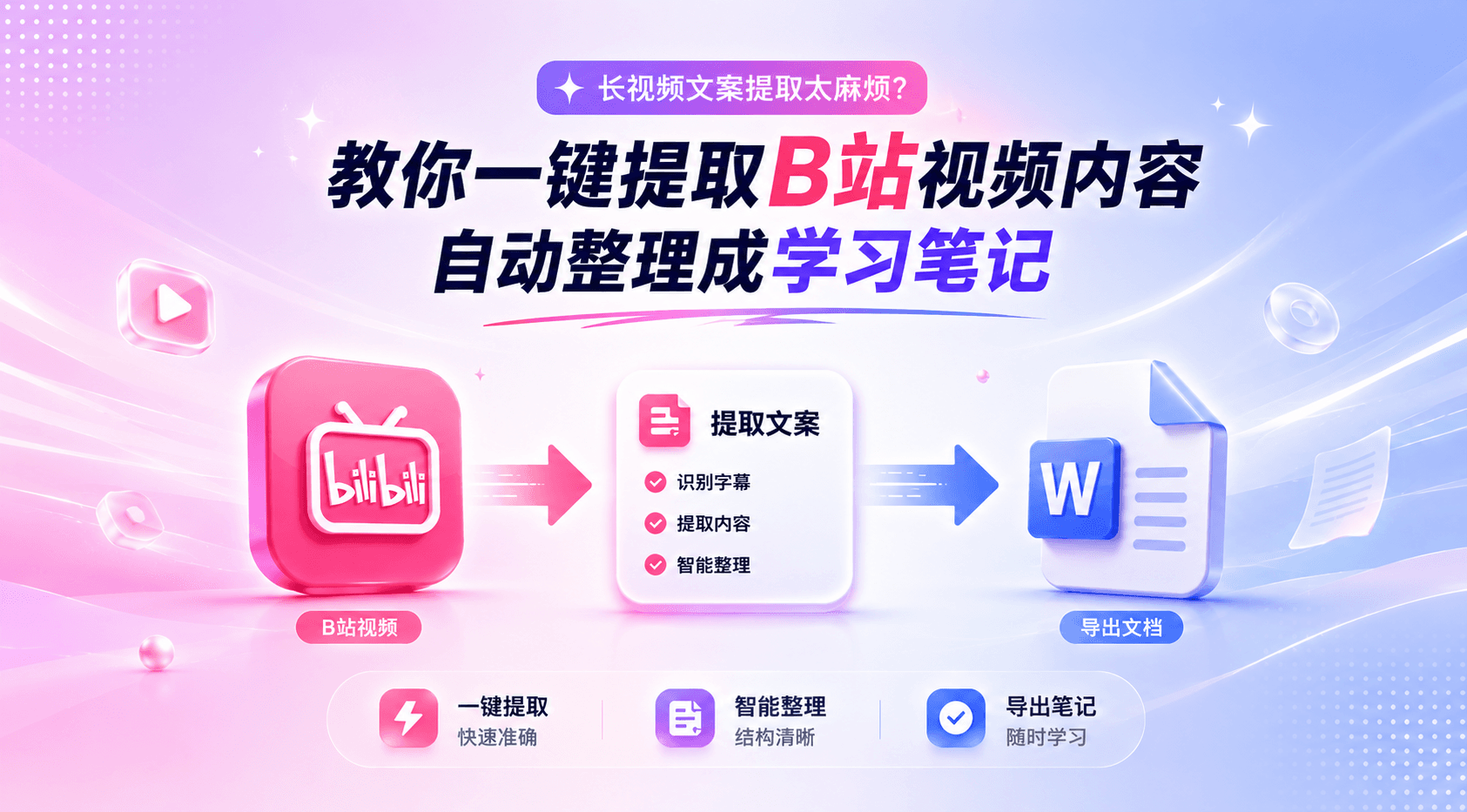 长视频文案提取太麻烦？教你一键提取B站视频内容，自动整理成学习笔记