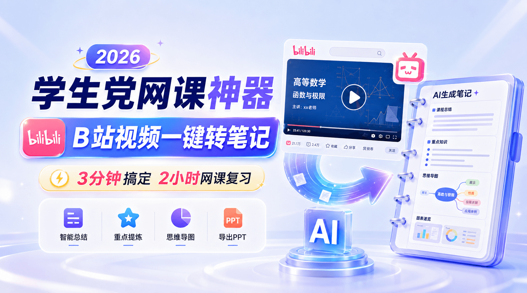 2026学生党网课神器：B站视频一键转笔记，3分钟搞定2小时网课复习