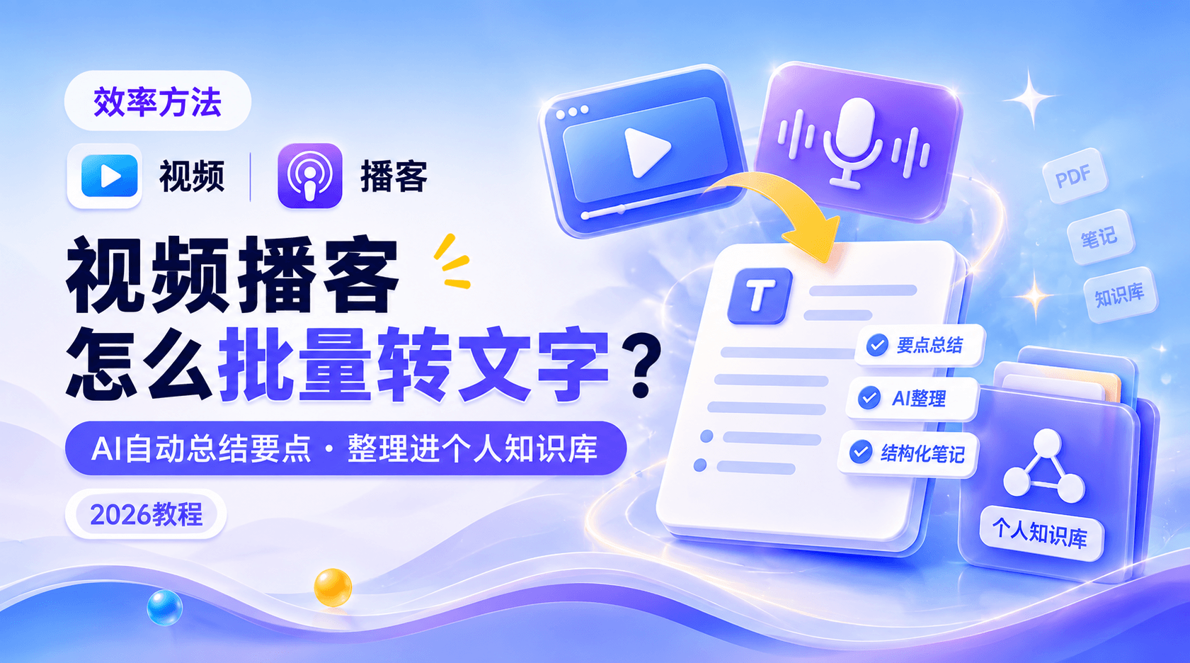 如何批量把视频和播客转成文字？AI自动总结要点并整理进个人知识库