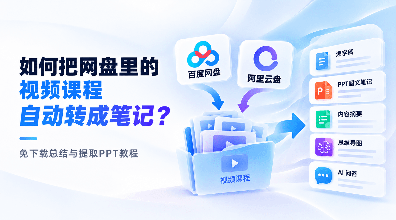 如何把网盘里的视频课程自动转成笔记?免下载总结与提取PPT教程