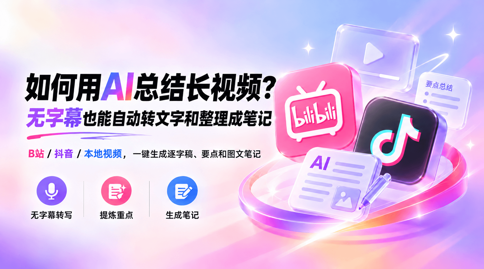 如何用AI总结长视频？无字幕也能自动转文字和整理成笔记