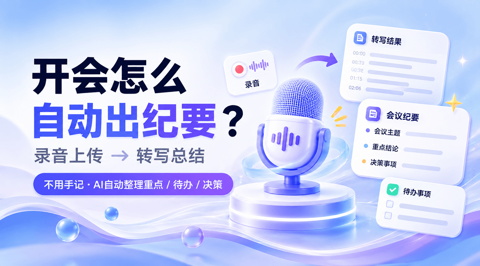 AI会议纪要怎么做?打工人开会不用手记,录音丢给AI直接出纪要
